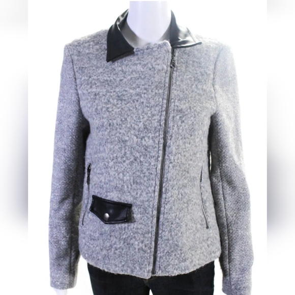 Drew Gray Wool Blend Jacket With Faux Leather Trim , M - Picture 1 of 5